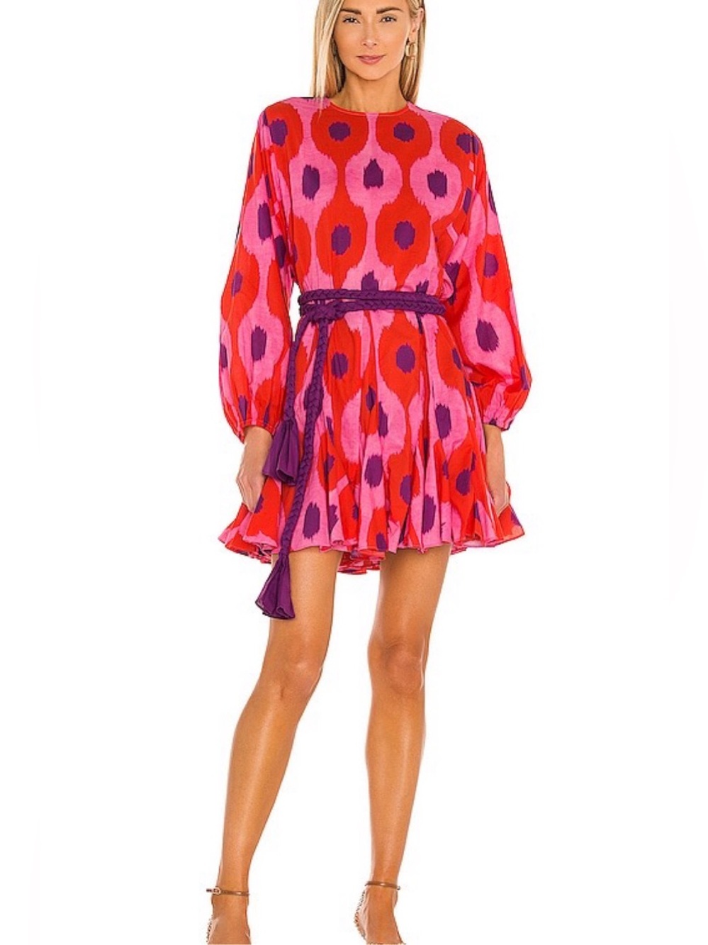 RHODE Ella Flutter Mini Dress Pink Red Purple Ikat XS